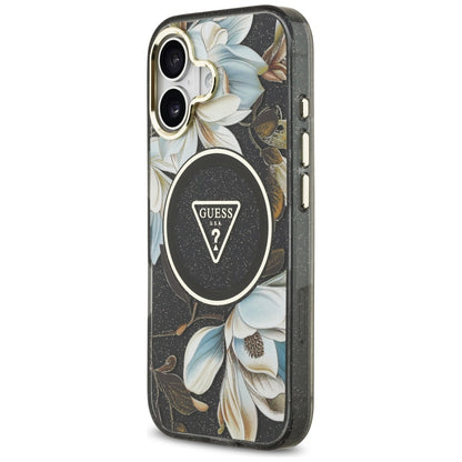 MagSafe cover til Apple iPhone 17, Guess, IML Metal Glitter Flowers Triangle, Sort