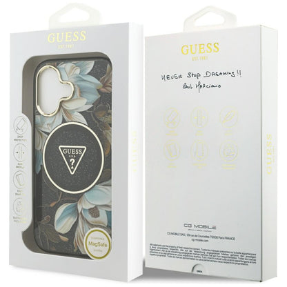 MagSafe cover til Apple iPhone 17, Guess, IML Metal Glitter Flowers Triangle, Sort