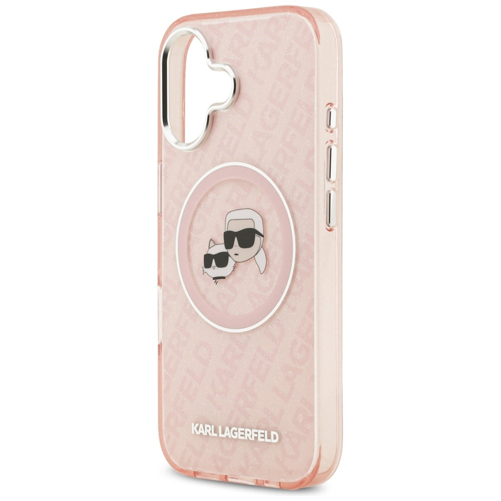 MagSafe cover til Apple iPhone 17, Karl Lagerfeld, IML Glitter Karl & Choupette's Heads, Pink