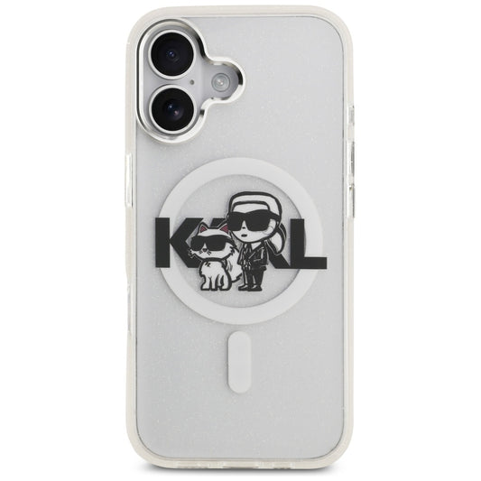 MagSafe cover til Apple iPhone 17, Karl Lagerfeld, IML Sketch Logo Glitter Karl & Choupette, Transparent