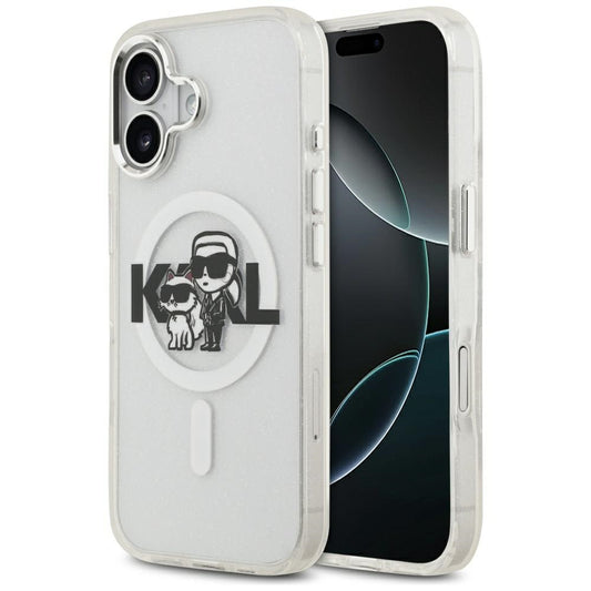 MagSafe cover til Apple iPhone 17, Karl Lagerfeld, IML Sketch Logo Glitter Karl & Choupette, Transparent