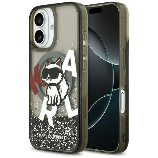 MagSafe cover til Apple iPhone 17, Karl Lagerfeld, Liquid Glitter Logo Choupette, Sort