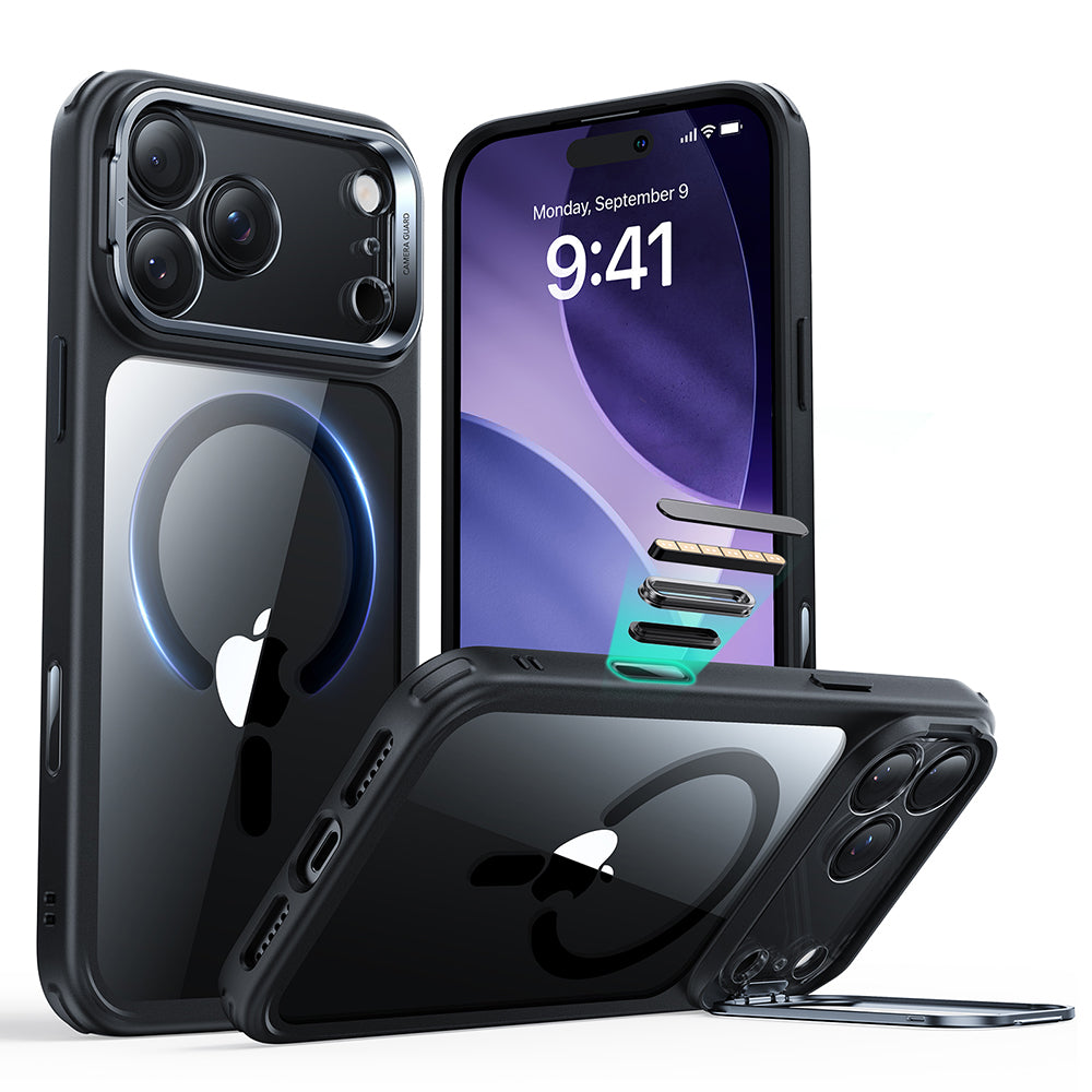 MagSafe cover til Apple iPhone 17 Pro, ESR, Classic Hybrid Kickstand, Sort Transparent