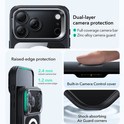 MagSafe cover til Apple iPhone 17 Pro, ESR, Classic Hybrid Kickstand, Sort Transparent