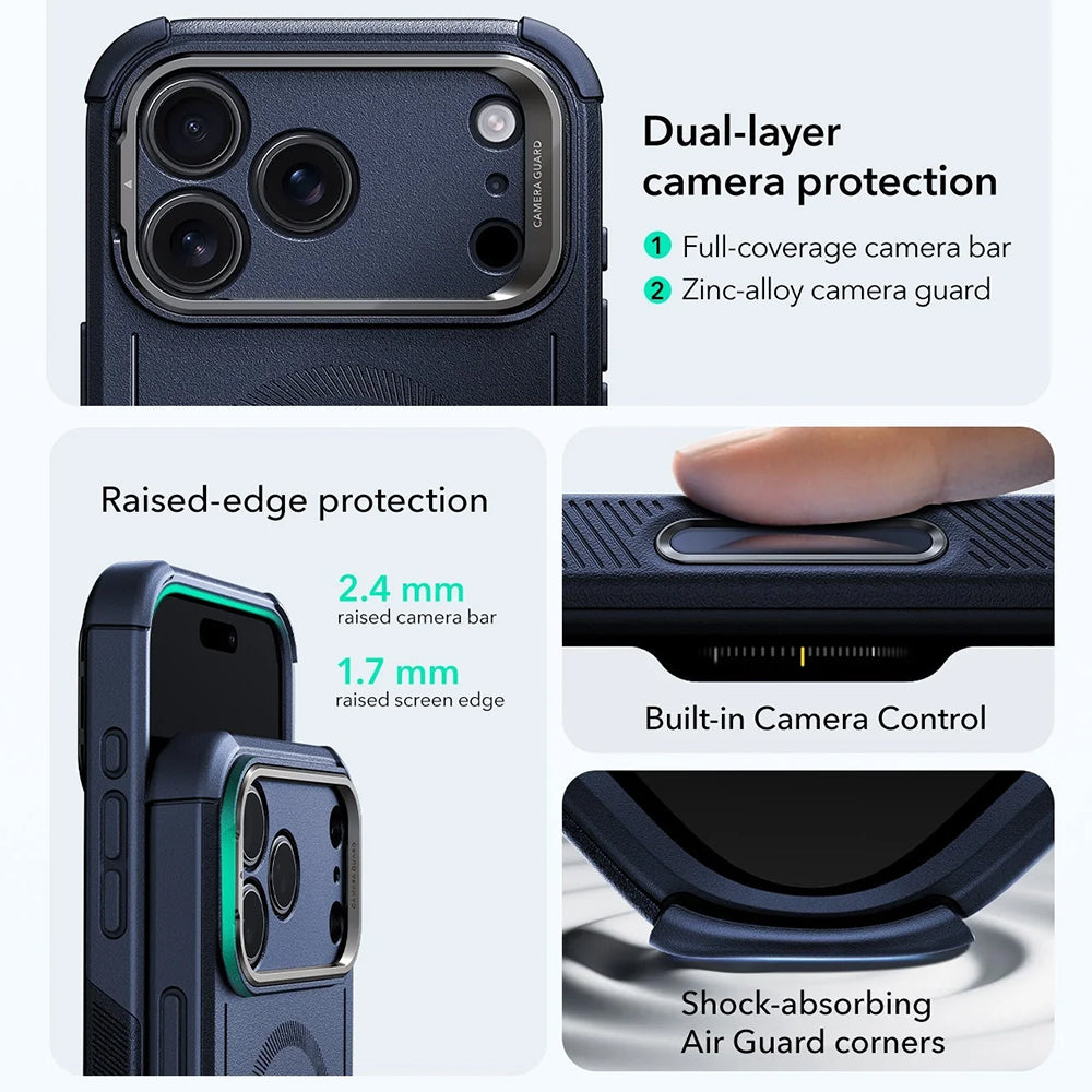 MagSafe cover til Apple iPhone 17 Pro, ESR, Cyber Armor Kickstand, Blå