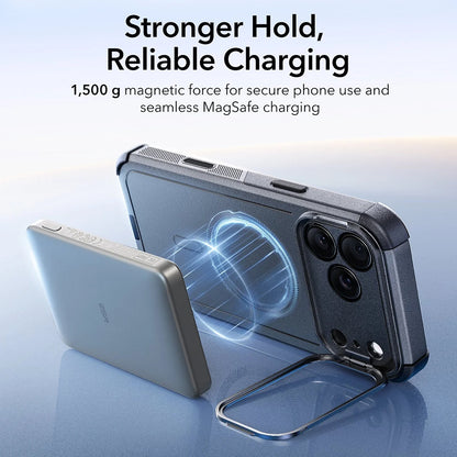 MagSafe cover til Apple iPhone 17 Pro, ESR, Cyber Armor Kickstand, Grå