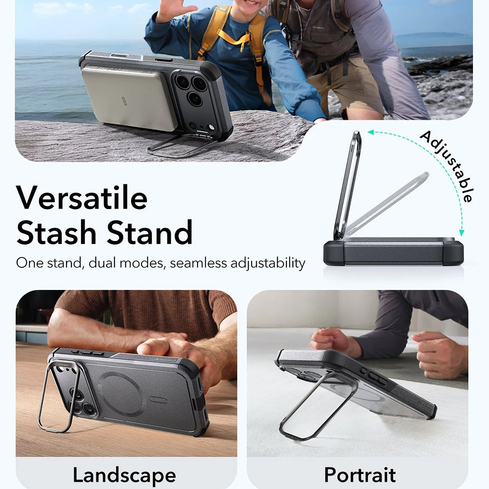 MagSafe cover til Apple iPhone 17 Pro, ESR, Cyber Armor Kickstand, Grå