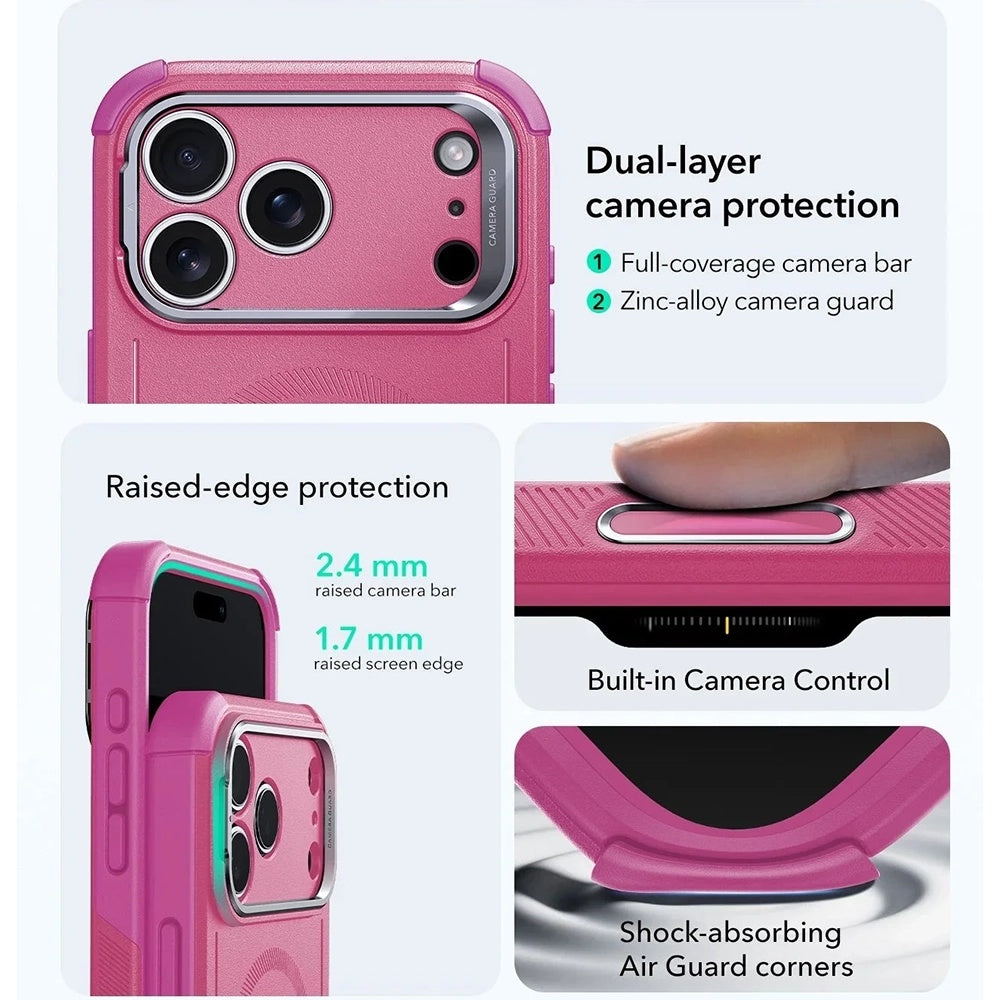 MagSafe cover til Apple iPhone 17 Pro, ESR, Cyber Armor Kickstand, Pink