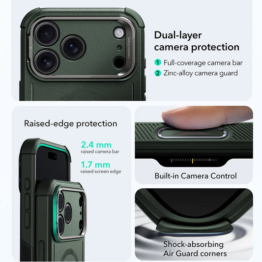MagSafe cover til Apple iPhone 17 Pro, ESR, Cyber Armor Kickstand, Grøn