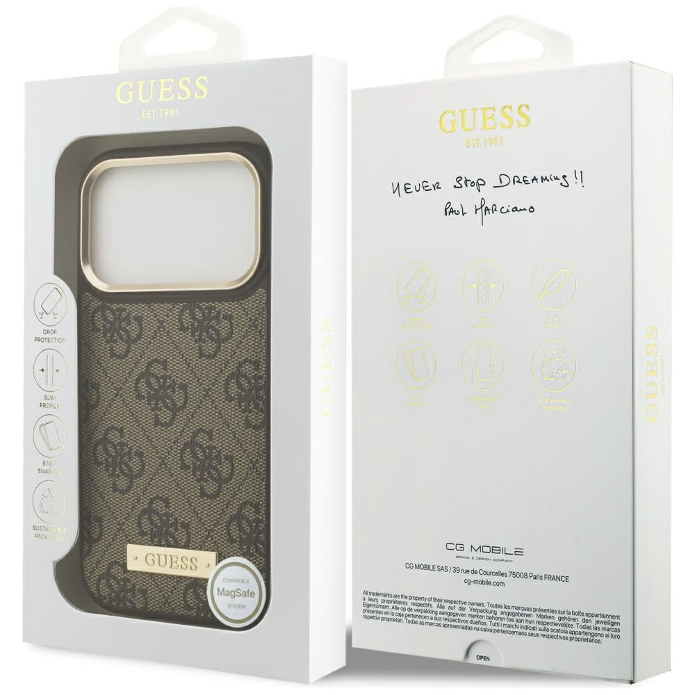 MagSafe cover til Apple iPhone 17 Pro, Guess, 4G Logo Plate, Brun