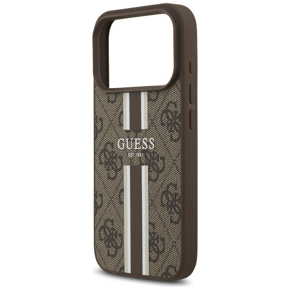 MagSafe cover til Apple iPhone 17 Pro, Guess, 4G Printed Stripes, Brun