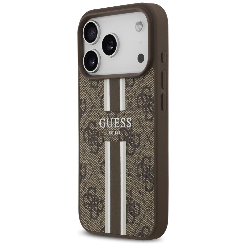 MagSafe cover til Apple iPhone 17 Pro, Guess, 4G Printed Stripes, Brun