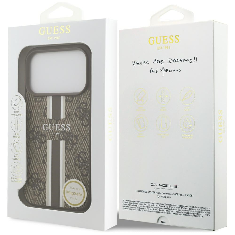 MagSafe cover til Apple iPhone 17 Pro, Guess, 4G Printed Stripes, Brun