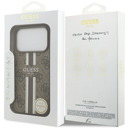 MagSafe cover til Apple iPhone 17 Pro, Guess, 4G Printed Stripes, Brun