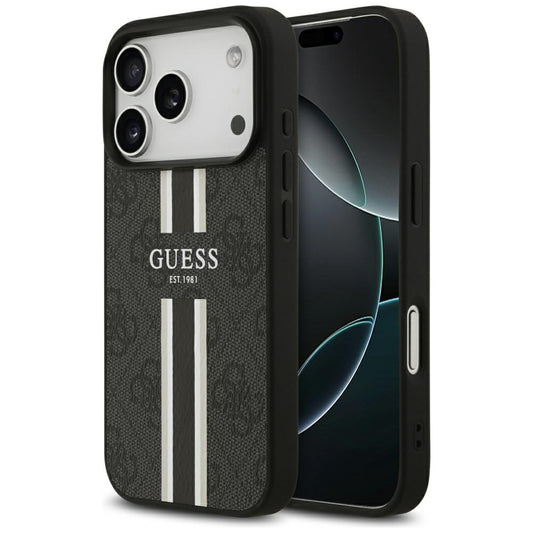 MagSafe cover til Apple iPhone 17 Pro, Guess, 4G Printed Stripes, Sort