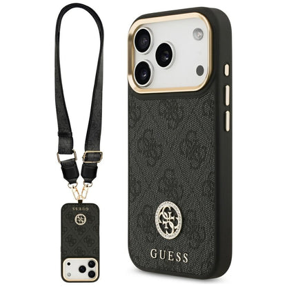MagSafe cover til Apple iPhone 17 Pro, Guess, 4G Strass Logo med stor rem, sort