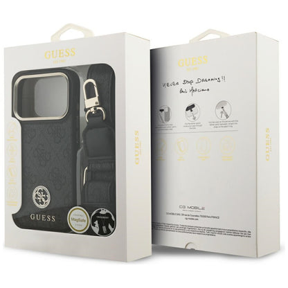 MagSafe cover til Apple iPhone 17 Pro, Guess, 4G Strass Logo med stor rem, sort