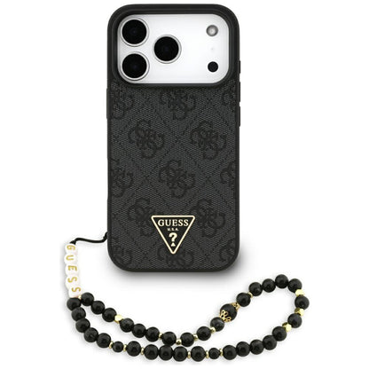 MagSafe cover til Apple iPhone 17 Pro, Guess, 4G Triangle Logo med snorestrop, Sort