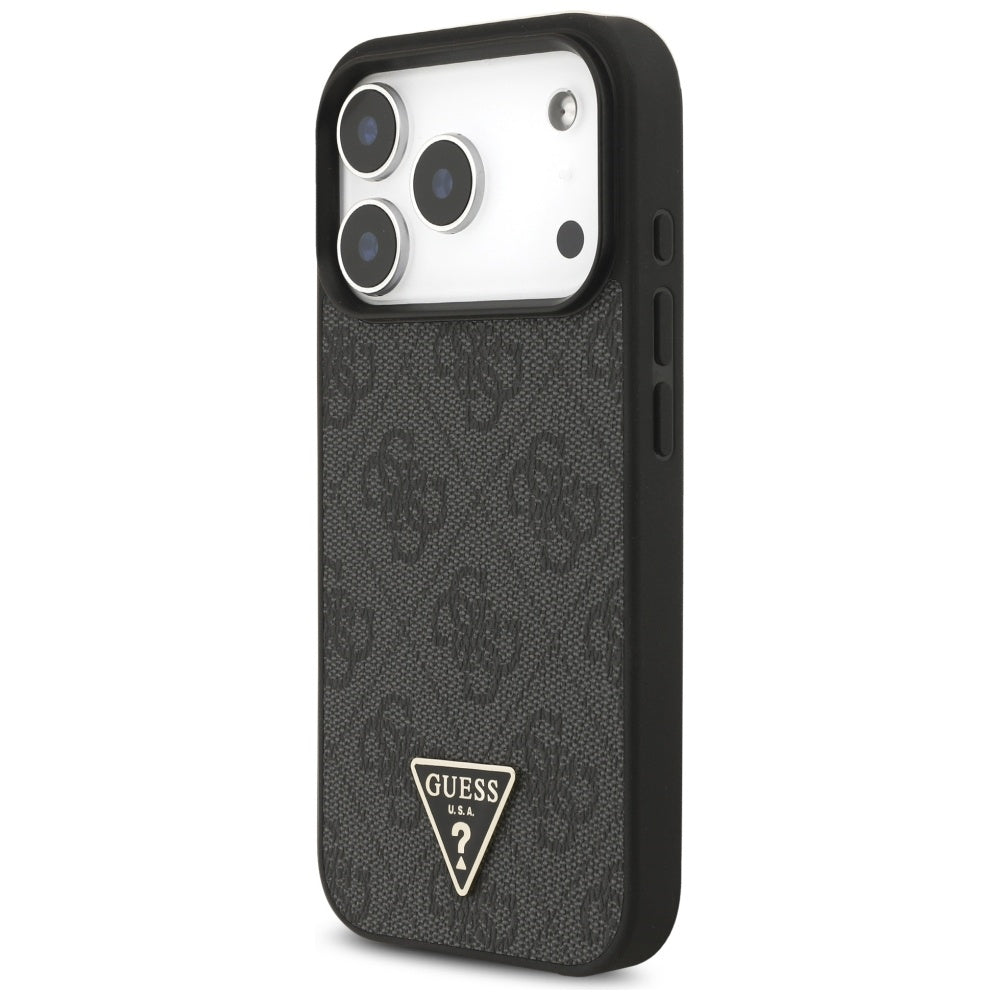 MagSafe cover til Apple iPhone 17 Pro, Guess, 4G Triangle Logo med snorestrop, Sort