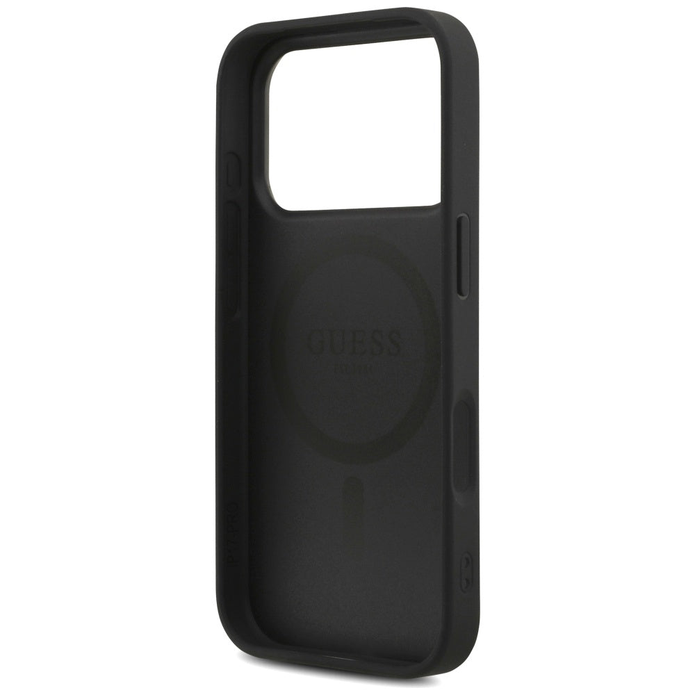 MagSafe cover til Apple iPhone 17 Pro, Guess, 4G Triangle Logo med snorestrop, Sort