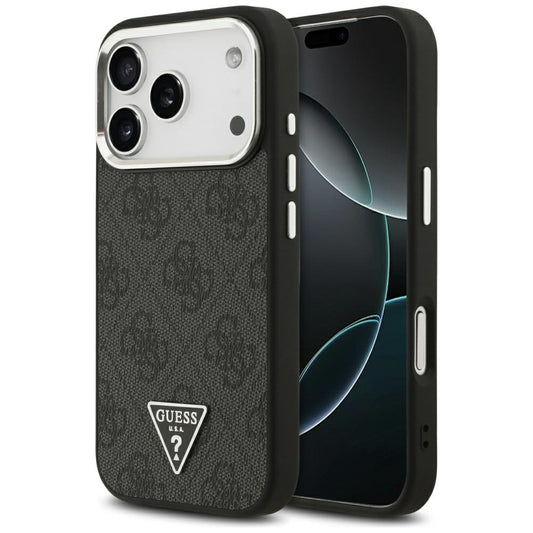 MagSafe cover til Apple iPhone 17 Pro, Guess, 4G Triangle Logo, Sort Sølvfarvet