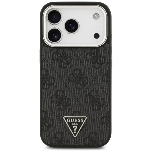 MagSafe cover til Apple iPhone 17 Pro, Guess, 4G Triangle Logo, Sort Sølvfarvet