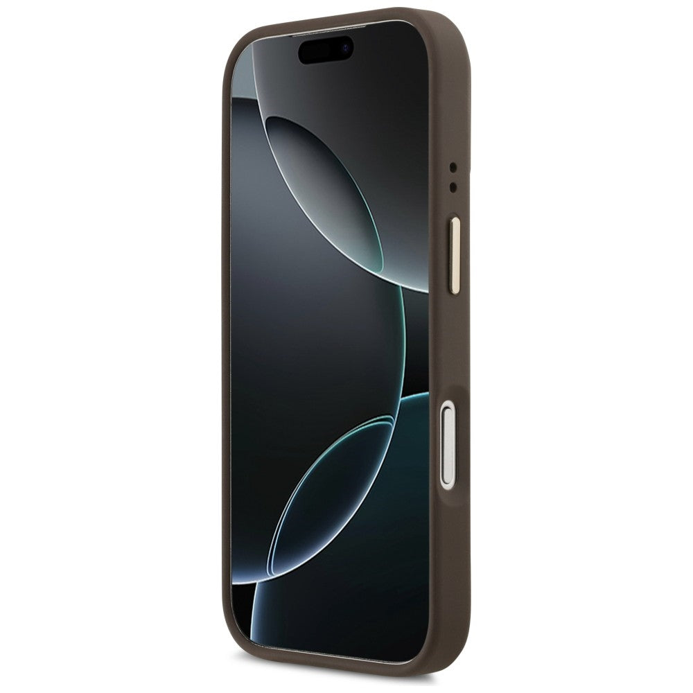 MagSafe cover til Apple iPhone 17 Pro, Guess, 4G Triangle Logo med kamerastativ, Gylden Brun