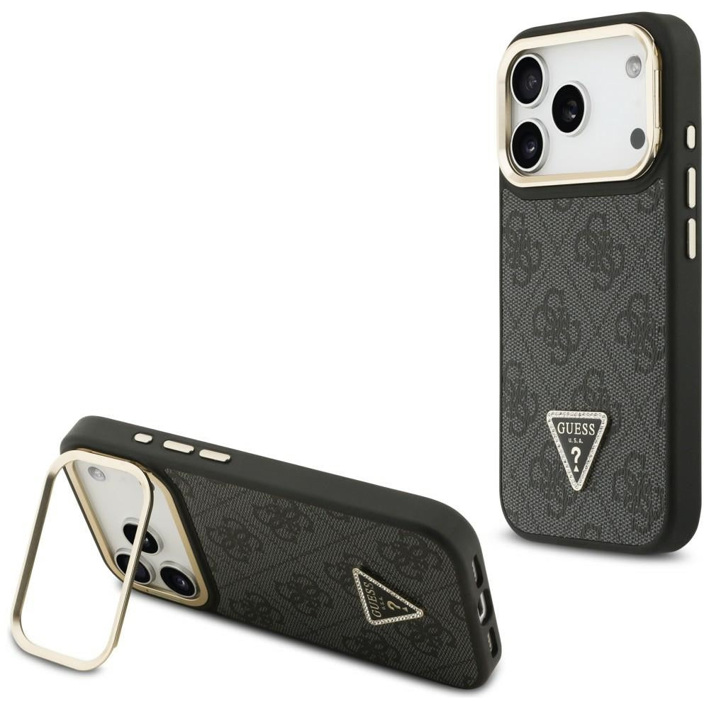 MagSafe cover til Apple iPhone 17 Pro, Guess, 4G Triangle Logo med kamerastativ, Sort Guld
