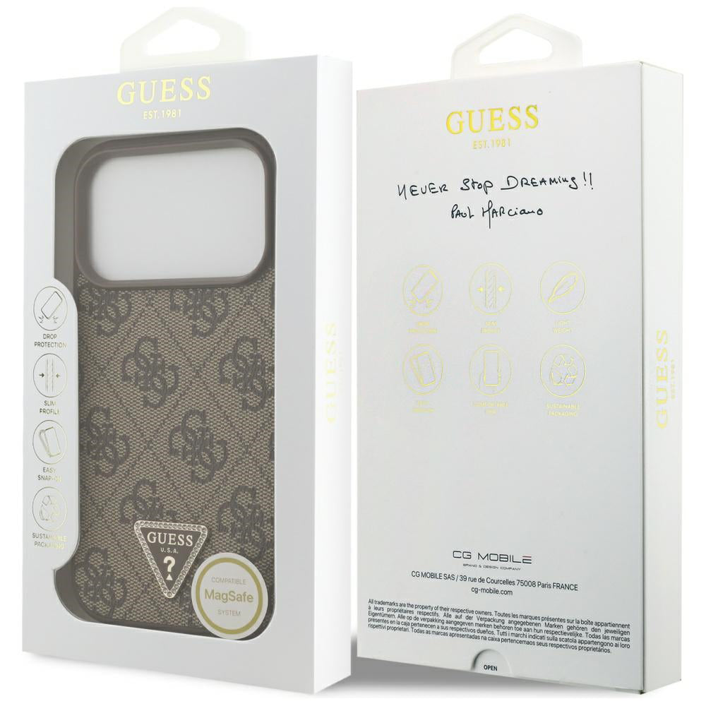 MagSafe cover til Apple iPhone 17 Pro, Guess, 4G Triangle Strass, Brun