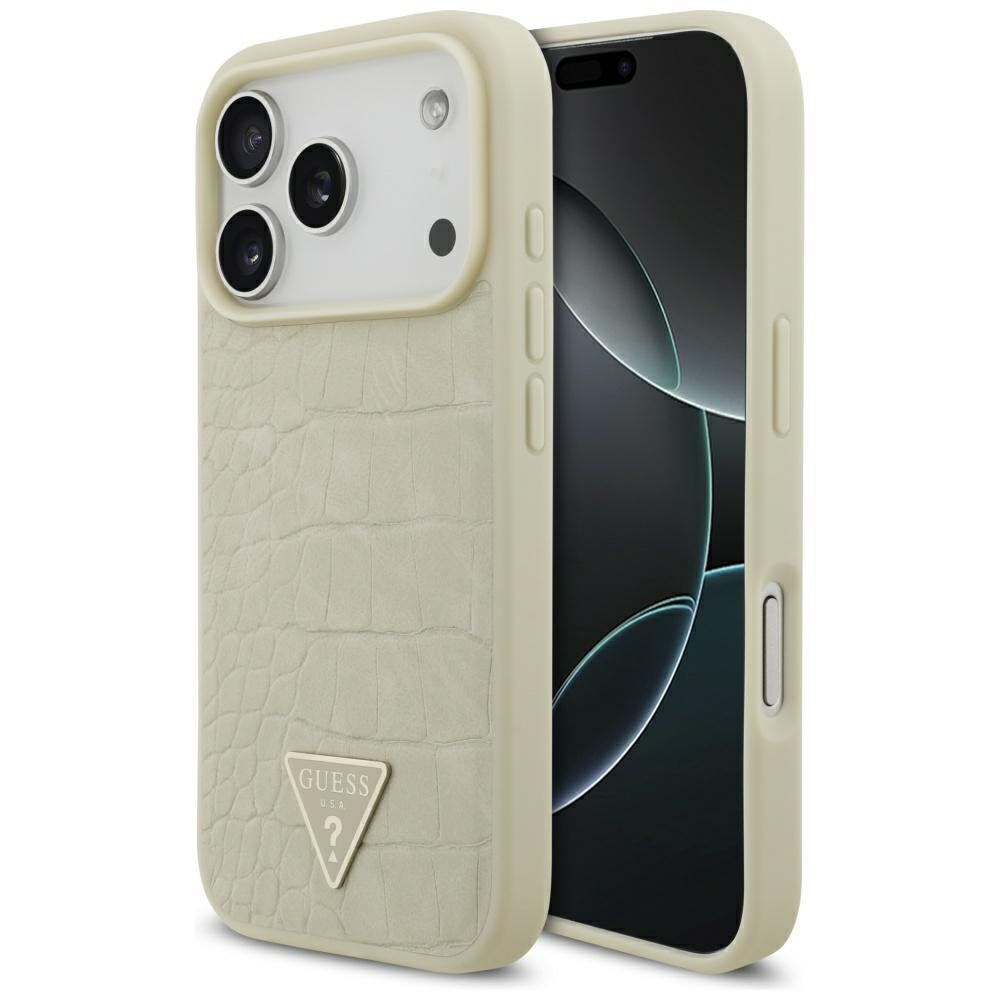 MagSafe cover til Apple iPhone 17 Pro, Guess, Croco Triangle Logo, Gylden