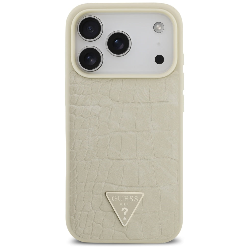 MagSafe cover til Apple iPhone 17 Pro, Guess, Croco Triangle Logo, Gylden