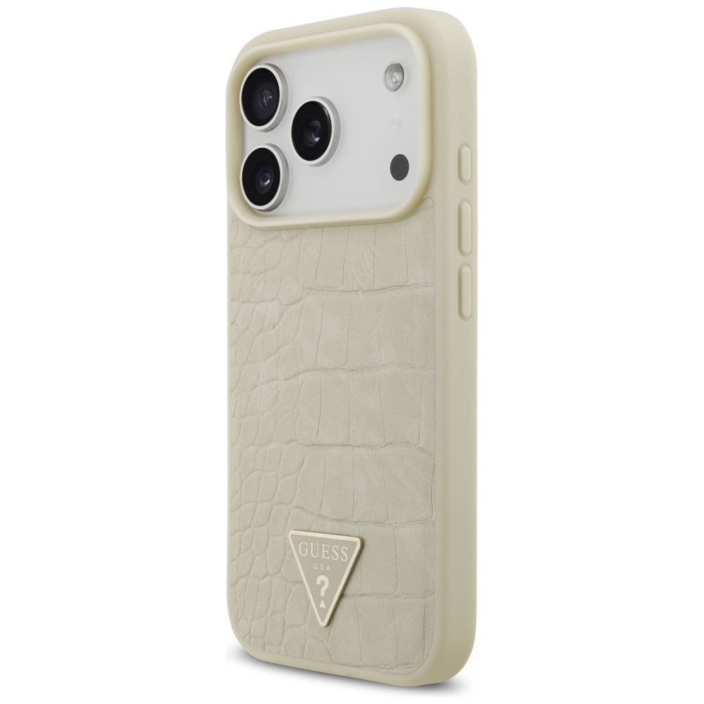 MagSafe cover til Apple iPhone 17 Pro, Guess, Croco Triangle Logo, Gylden