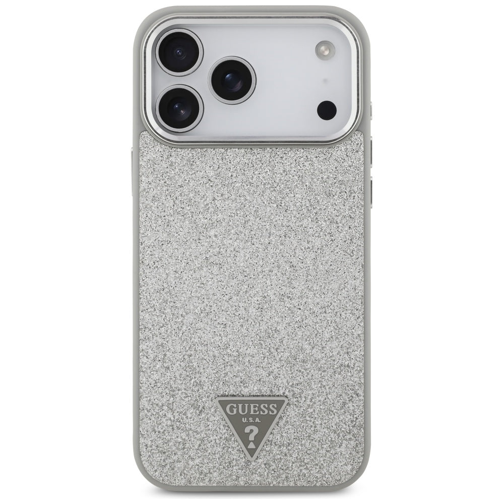 MagSafe cover til Apple iPhone 17 Pro, Guess, Glitter Triangle Logo, Sølvfarvet