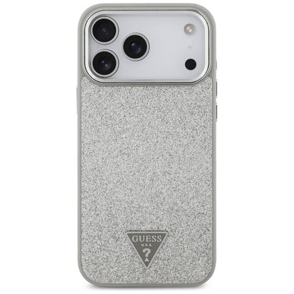 MagSafe cover til Apple iPhone 17 Pro, Guess, Glitter Triangle Logo, Sølvfarvet