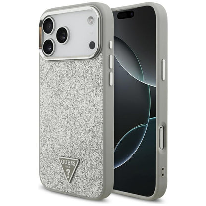 MagSafe cover til Apple iPhone 17 Pro, Guess, Glitter Triangle Logo, Sølvfarvet