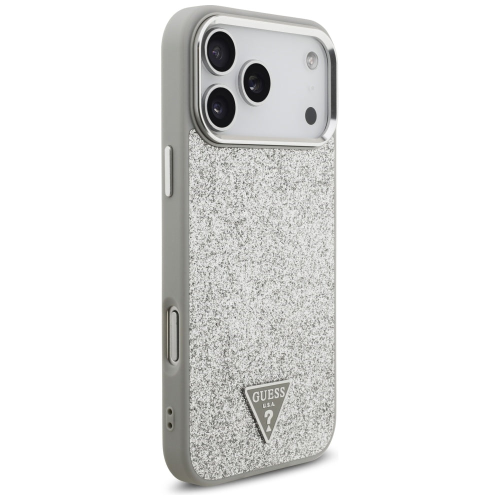 MagSafe cover til Apple iPhone 17 Pro, Guess, Glitter Triangle Logo, Sølvfarvet