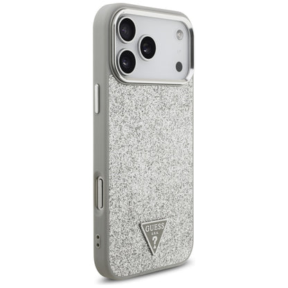 MagSafe cover til Apple iPhone 17 Pro, Guess, Glitter Triangle Logo, Sølvfarvet