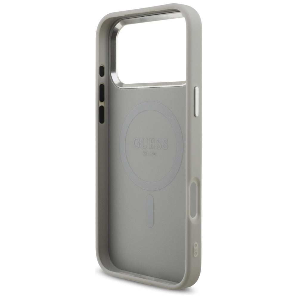 MagSafe cover til Apple iPhone 17 Pro, Guess, Glitter Triangle Logo, Sølvfarvet