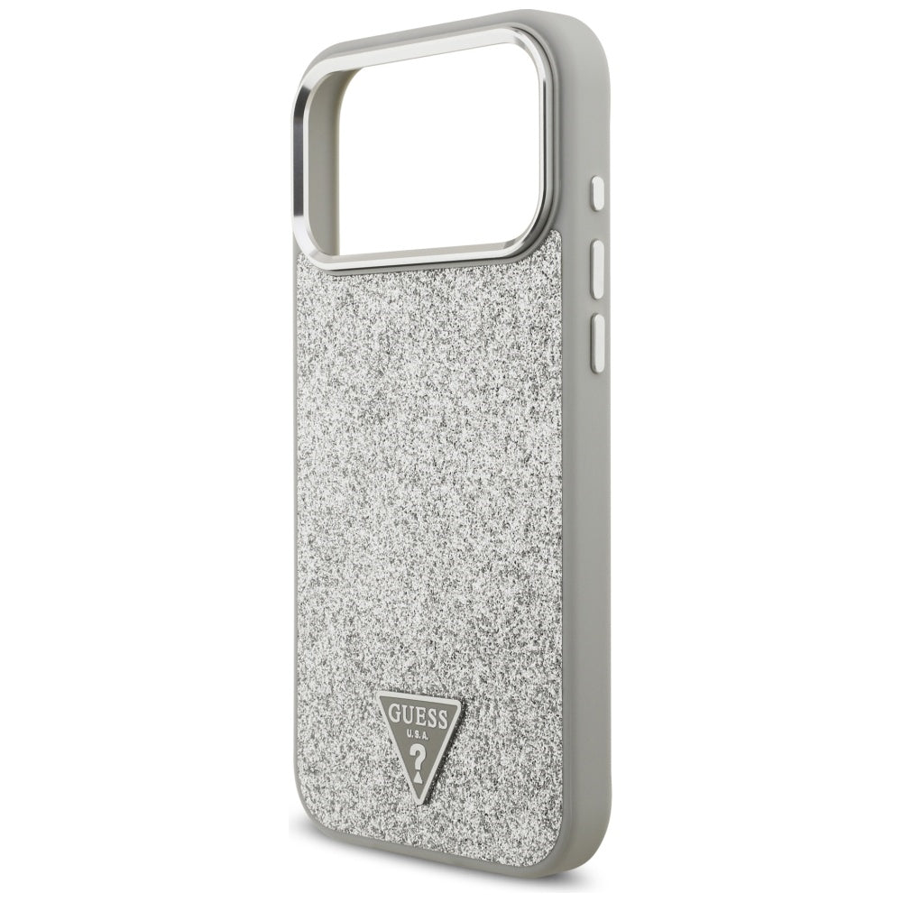 MagSafe cover til Apple iPhone 17 Pro, Guess, Glitter Triangle Logo, Sølvfarvet