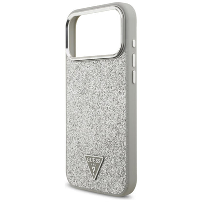 MagSafe cover til Apple iPhone 17 Pro, Guess, Glitter Triangle Logo, Sølvfarvet
