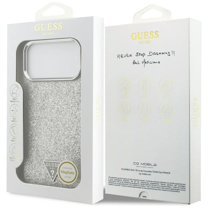MagSafe cover til Apple iPhone 17 Pro, Guess, Glitter Triangle Logo, Sølvfarvet