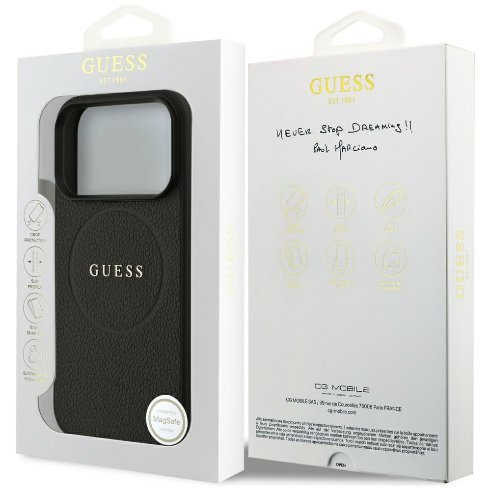 MagSafe cover til Apple iPhone 17 Pro, Guess, Grained Gold Ring, Sort