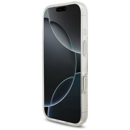 MagSafe cover til Apple iPhone 17 Pro, Guess, IML Flowers Allover Electroplated with Pearl Strap, Hvid