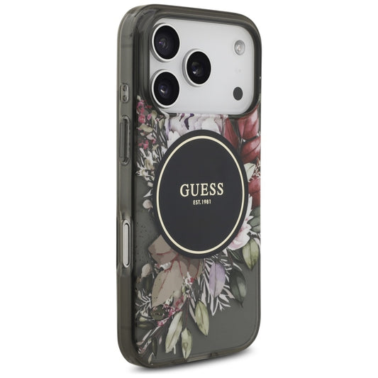 MagSafe cover til Apple iPhone 17 Pro, Guess, IML Flowers with Pearl Strap, Sort