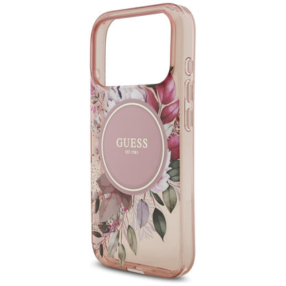 MagSafe cover til Apple iPhone 17 Pro, Guess, IML Flowers with Pearl Strap, Pink