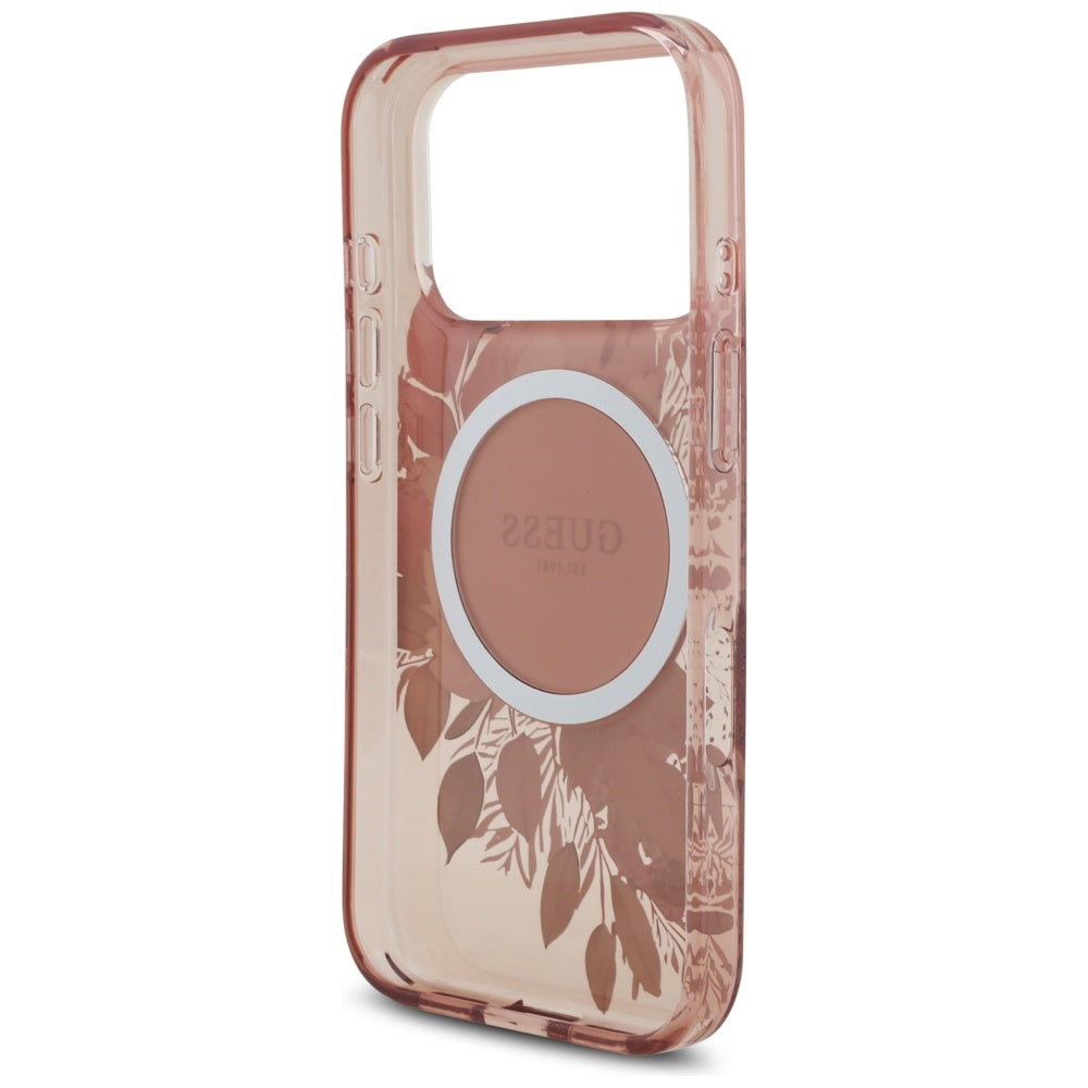 MagSafe cover til Apple iPhone 17 Pro, Guess, IML Flowers with Pearl Strap, Pink