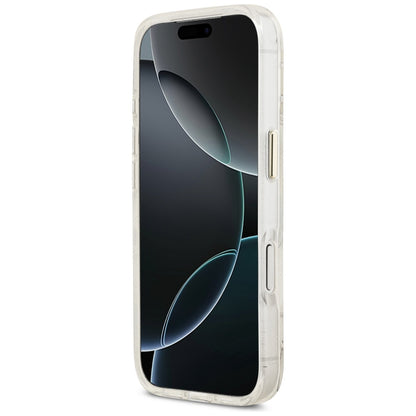 MagSafe cover til Apple iPhone 17 Pro, Guess, IML Metal Glitter Flowers Triangle, Hvid