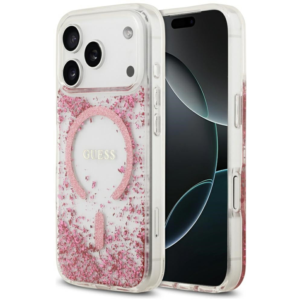 MagSafe cover til Apple iPhone 17 Pro, Guess, Resin Bottom Glitter, Pink