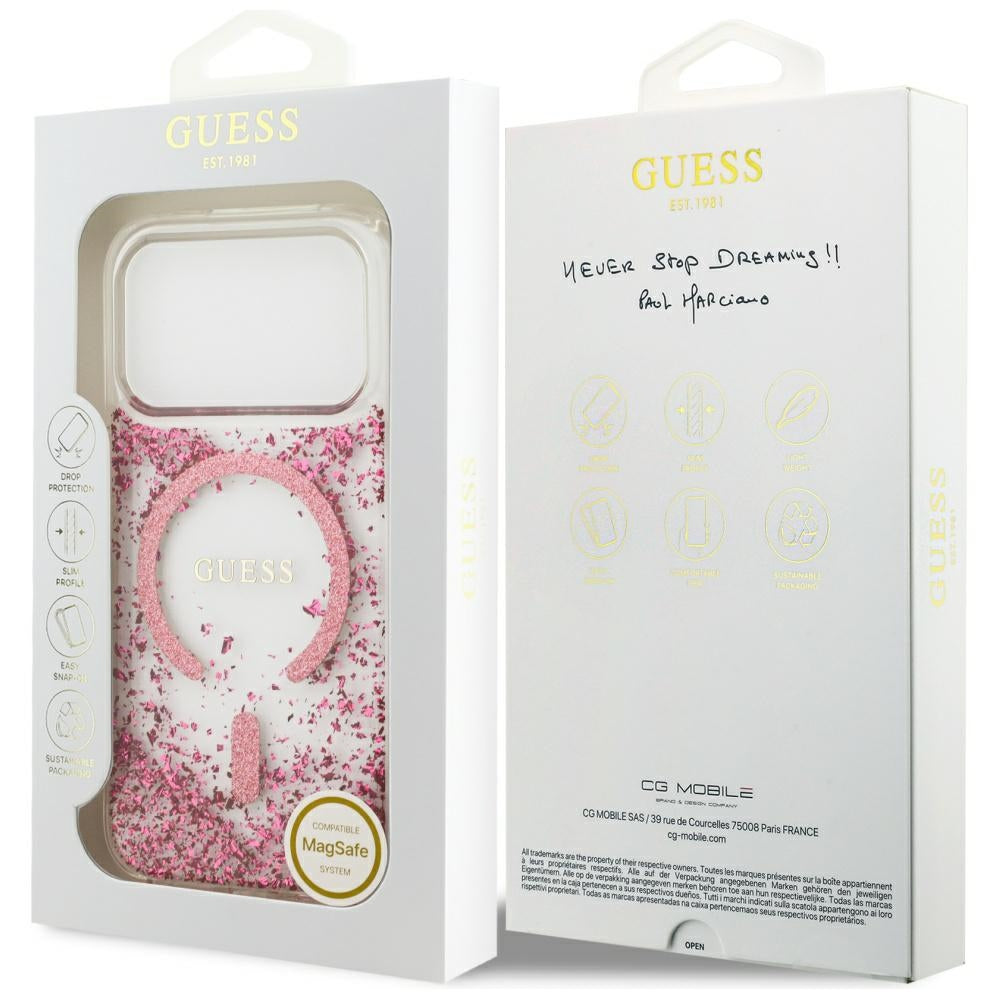 MagSafe cover til Apple iPhone 17 Pro, Guess, Resin Bottom Glitter, Pink
