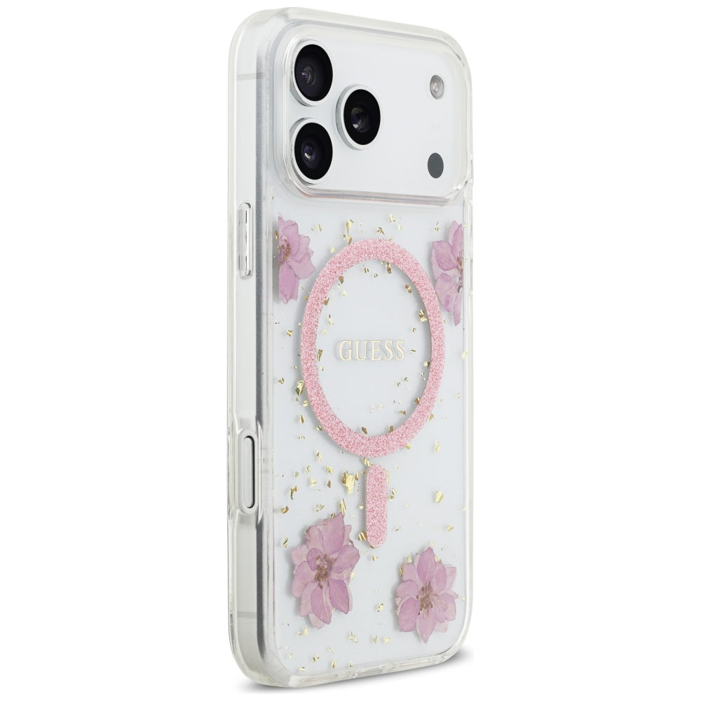 MagSafe cover til Apple iPhone 17 Pro, Guess, Resin Flowers and Glitter, Pink